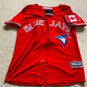Red blue jays baton up t shirt/ jersey .size large new with tags.